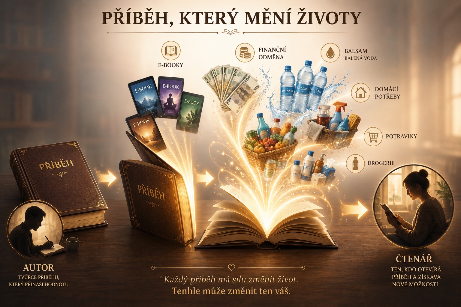 Autor tvoří příběh, jenž se mění v e-knihy, potraviny, drogerii a odměnu pro čtenáře